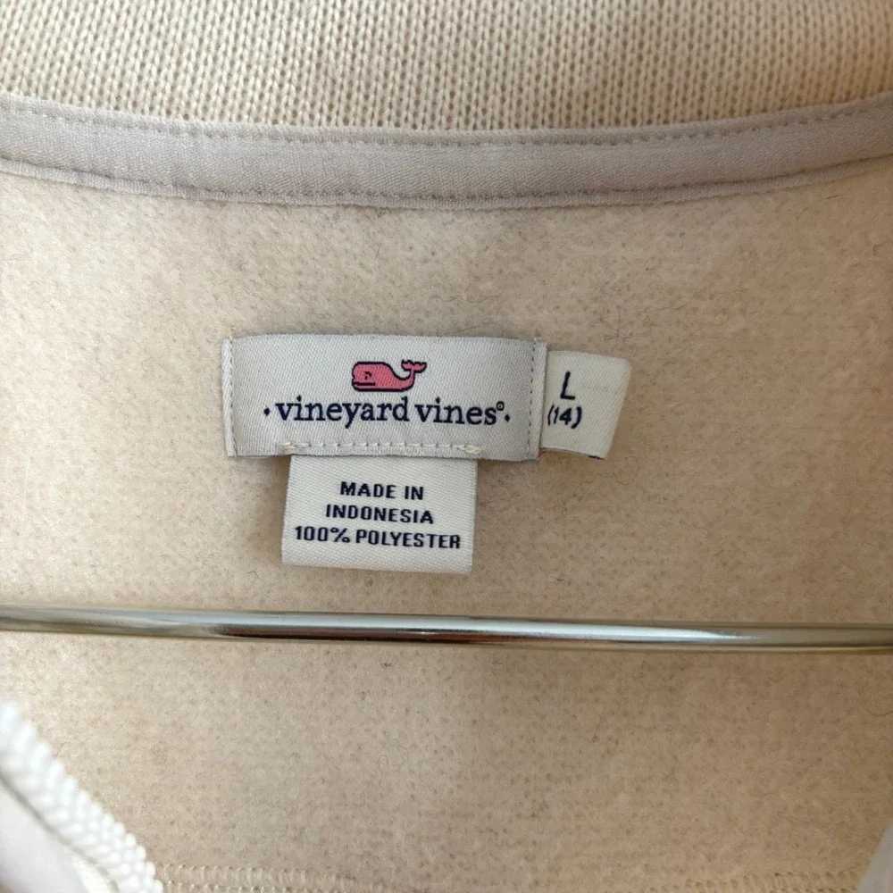 Vineyard Vines Sweater Fleece Vest Girls L 14 Cream Good Full Zip Sleeveless